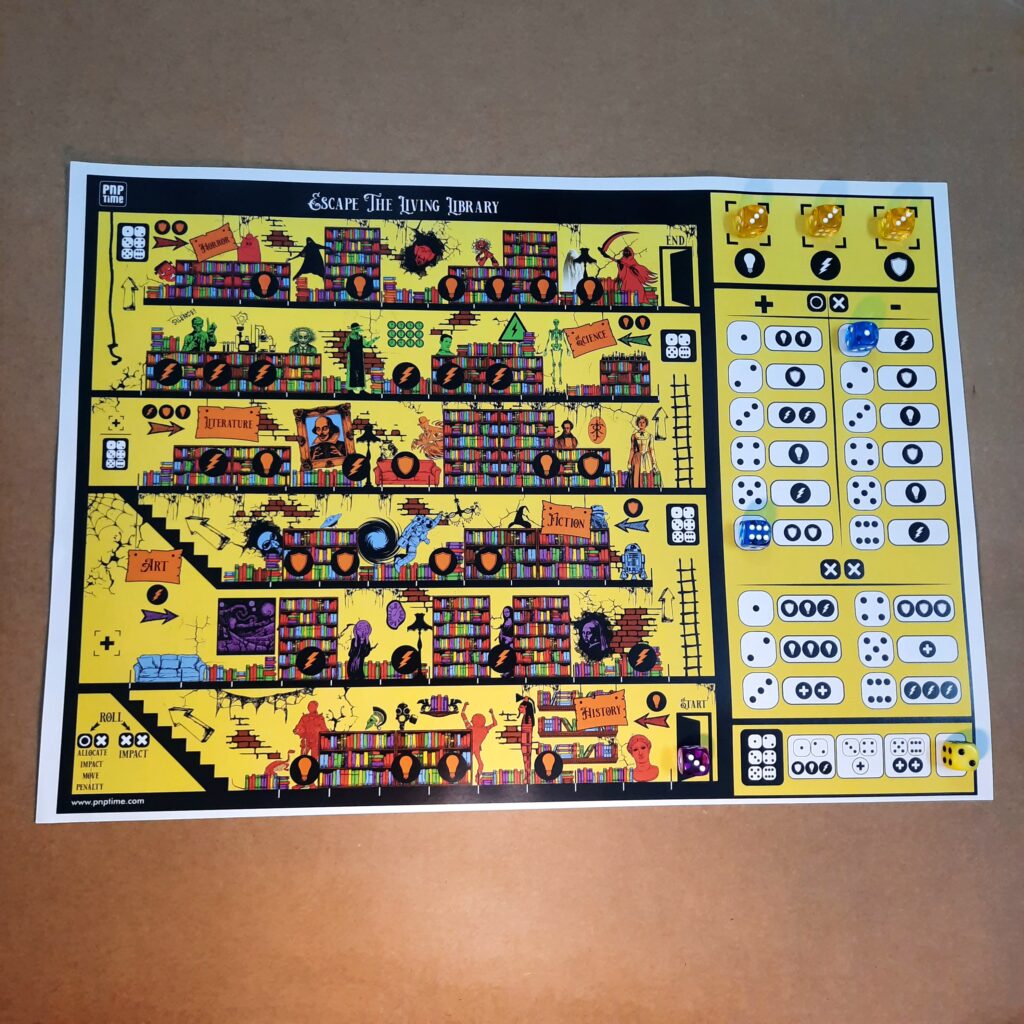 The printable board of Escape the Living Library